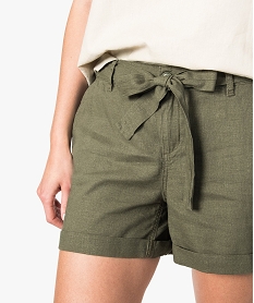 short large en lin avec ceinture a nouer vert shorts7206001_2