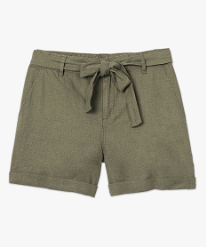 short large en lin avec ceinture a nouer vert shorts7206001_4