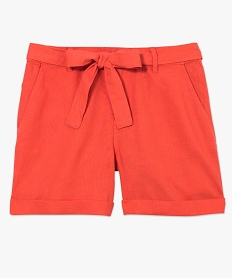 short large en lin avec ceinture a nouer rouge shorts7206101_4