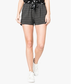short femme fluide imprime avec taille elastiquee noir shorts7206401_1