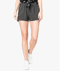 GEMO Short femme fluide imprimé avec taille élastiquée Noir