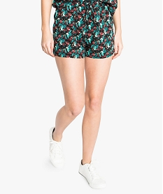 GEMO Short femme fluide imprimé avec taille élastiquée Noir