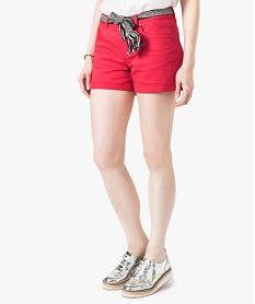 GEMO Short uni avec ceinture tressée bicolore Rouge