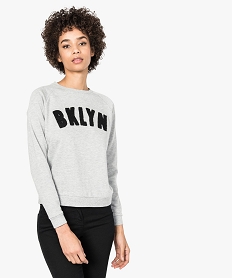 sweat femme molletonne et imprime a manches raglan gris sweats7208301_1