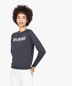 sweat femme molletonne et imprime a manches raglan bleu7208401_1