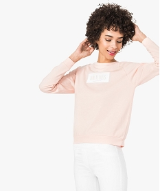 GEMO Sweat femme molletonné et imprimé à manches raglan Rose