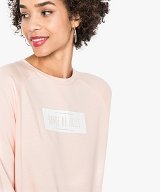 sweat femme molletonne et imprime a manches raglan rose7208501_2