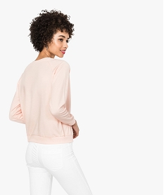 sweat femme molletonne et imprime a manches raglan rose7208501_3