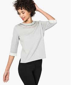 GEMO Sweat pailleté avec clous décoratifs Gris