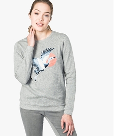 GEMO Sweat broderie oiseau Gris