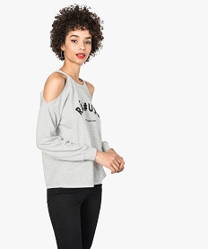 GEMO Sweat à message épaules dénudées Gris