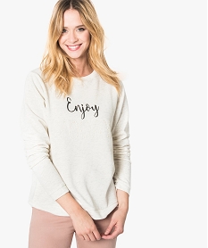 GEMO Sweat en maille pailletée et inscriptions sur lavant Beige