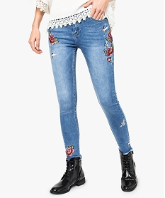 jean slim avec broderies fleuries bleu pantalons jeans et leggings7214201_1