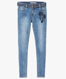 jean regular avec broderies fleuries ton sur ton bleu pantalons jeans et leggings7214601_4