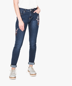 jean slim avec broderies fleuries sur les hanches bleu pantalons jeans et leggings7215501_1