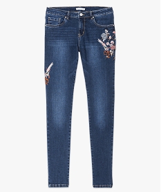 jean slim avec broderies fleuries sur les hanches bleu pantalons jeans et leggings7215501_4