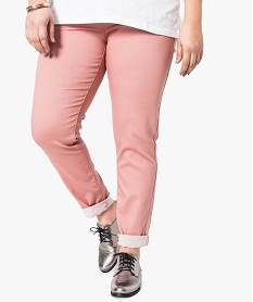 GEMO Pantalon femme uni à taille élastiquée 2 poches Rose