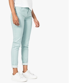 GEMO Pantalon slim uni 5 poches en stretch vert chine