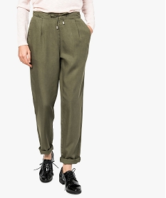 GEMO Pantalon en Tencel taille élastiquée Vert