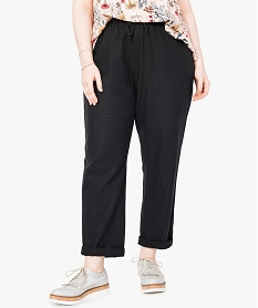 GEMO Pantalon droit en lin à taille élastiquée noir standard