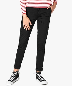 GEMO Pantalon femme en toile coupe slim avec ceinture fine Noir