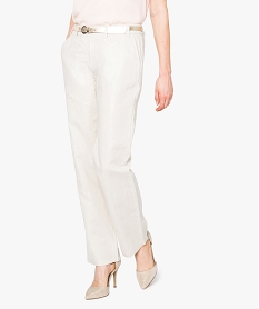 pantalon uni en lin avec ceinture brillante beige pantalons7219801_1