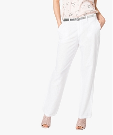 pantalon uni en lin avec ceinture brillante blanc7219901_1