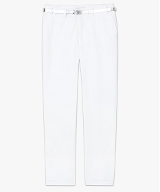 pantalon uni en lin avec ceinture brillante blanc7219901_4