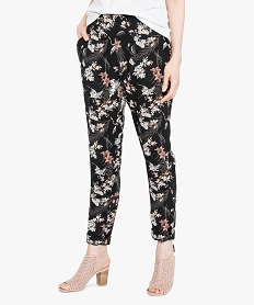 pantalon en toile a imprime fleui imprime7220801_1