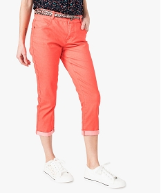 GEMO Pantacourt femme en stretch uni avec ceinture tressée Orange