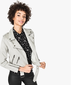 GEMO Blouson style perfecto aspect suédine bleu standard