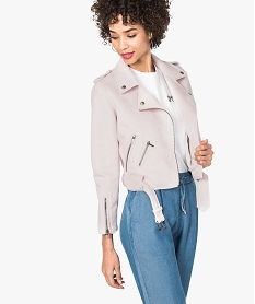 GEMO Blouson style perfecto aspect suédine rose standard