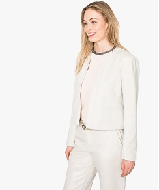 GEMO Veste en lin à col rond beige standard