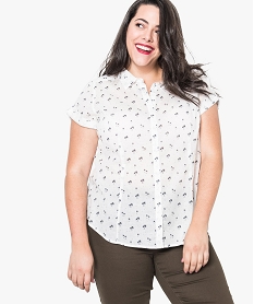 GEMO Chemisier femme en coton imprimé manches courtes boutonnées Imprimé