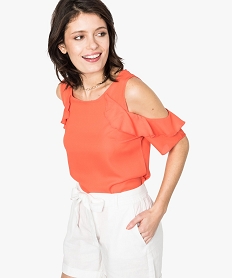 blouse unie a manches courtes et epaules denudees orange7227301_1