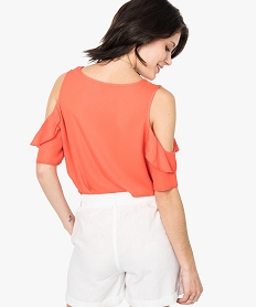 blouse unie a manches courtes et epaules denudees orange blouses7227301_3