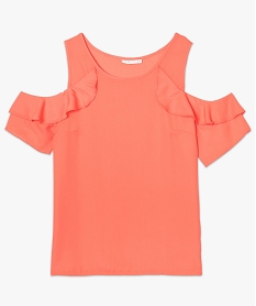 blouse unie a manches courtes et epaules denudees orange blouses7227301_4
