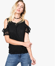 tee-shirt en dentelle avec epaules denudees noir7227501_1