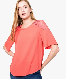 blouse a manches courtes en crepe et dentelle orange7228101_1