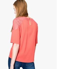 blouse a manches courtes en crepe et dentelle orange blouses7228101_3