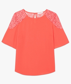 blouse a manches courtes en crepe et dentelle orange blouses7228101_4