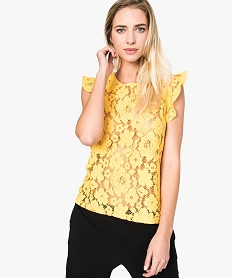 tee-shirt transparent en dentelle fleurie jaune7228501_1