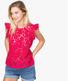 GEMO Tee-shirt transparent en dentelle fleurie Rose