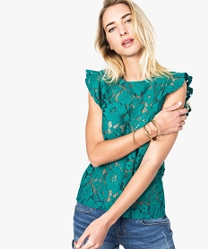 GEMO Tee-shirt transparent en dentelle fleurie Vert