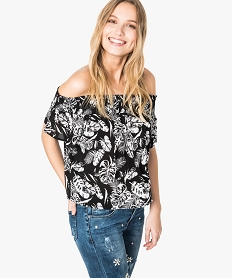 blouse imprimee a col bateau et manches courtes noir7229401_1