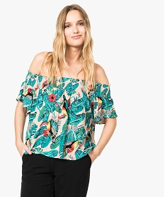 blouse imprimee a col bateau et manches courtes multicolore7229501_1