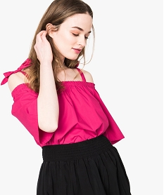 GEMO Blouse courte à manches courtes et bretelles nouées rose standard