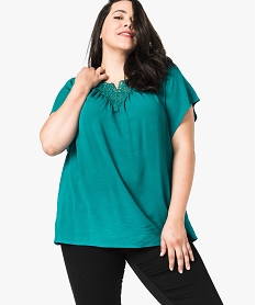 GEMO Blouse fluide avec dentelle Vert