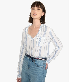 GEMO Chemise femme en maille fluide avec motifs blanc standard