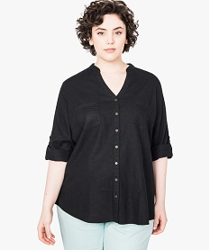 GEMO Chemise unie en lin à poches plaquées noir standard